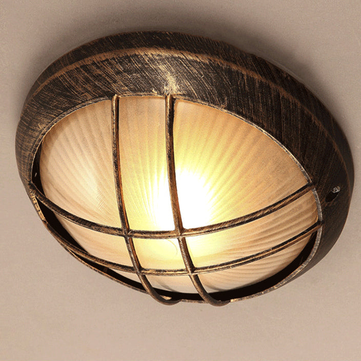 Contemporary Industrial Round Octagonal Iron Frame Glass Shade 1-light Flush Mount Ceiling Light for Living Room