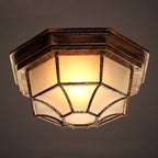 Contemporary Industrial Round Octagonal Iron Frame Glass Shade 1-light Flush Mount Ceiling Light for Living Room