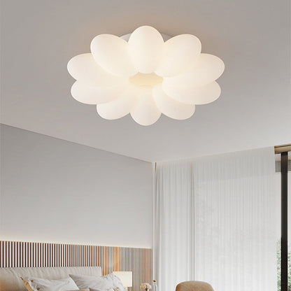 Contemporary Nordic Flower Hardware Frame Acrylic Shade LED Semi-Flush Mount Ceiling Light For Bedroom