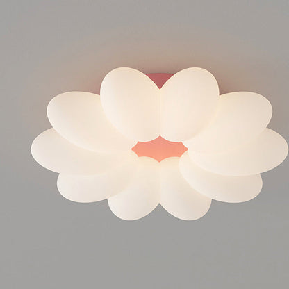 Contemporary Nordic Flower Hardware Frame Acrylic Shade LED Semi-Flush Mount Ceiling Light For Bedroom