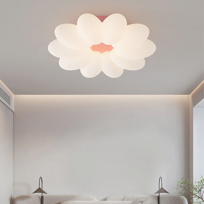 Contemporary Nordic Flower Hardware Frame Acrylic Shade LED Semi-Flush Mount Ceiling Light For Bedroom