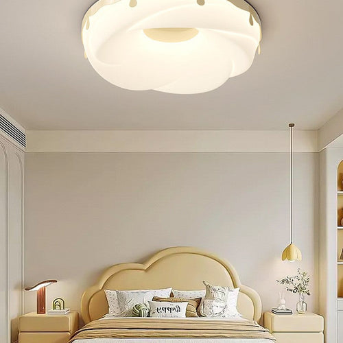 Contemporary Creative Kids Round Donut Hardware Frame Plastic Shade LED Flush Mount Ceiling Light For Bedroom