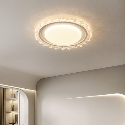 Modern Luxury Round Lace Iron Acrylic LED Flush Mount Ceiling Light For Bedroom