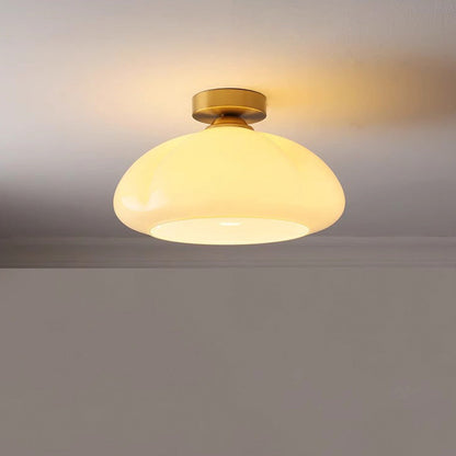 Contemporary Nordic Pumpkin Shape Iron Glass 1-light Semi-flush Mount Ceiling Light for Living Room