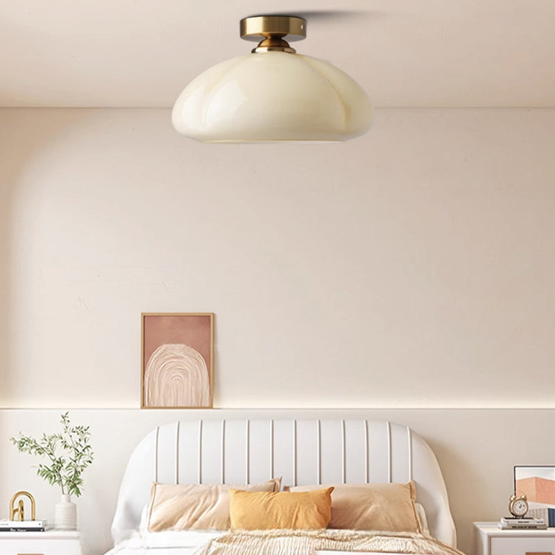 Contemporary Nordic Pumpkin Shape Iron Glass 1-light Semi-flush Mount Ceiling Light for Living Room