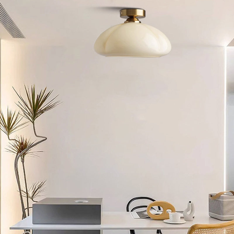 Contemporary Nordic Pumpkin Shape Iron Glass 1-light Semi-flush Mount Ceiling Light for Living Room