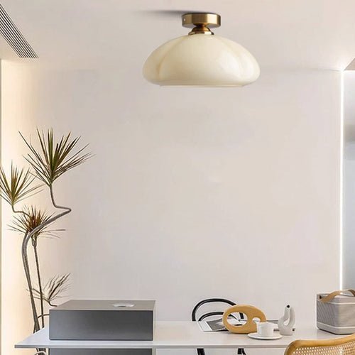Contemporary Nordic Pumpkin Shape Iron Glass 1-light Semi-flush Mount Ceiling Light for Living Room