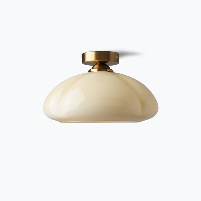 Contemporary Nordic Pumpkin Shape Iron Glass 1-light Semi-flush Mount Ceiling Light for Living Room