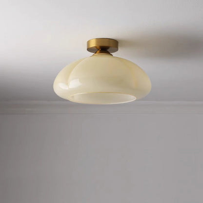 Contemporary Nordic Pumpkin Shape Iron Glass 1-light Semi-flush Mount Ceiling Light for Living Room