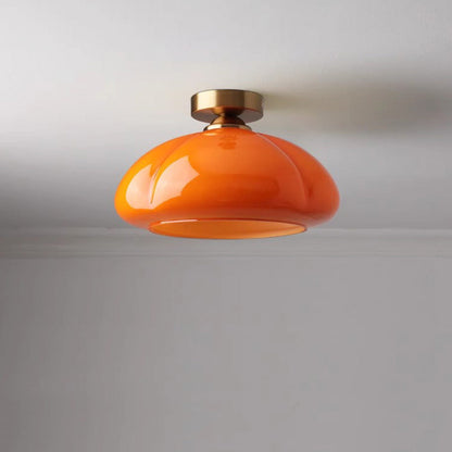 Contemporary Nordic Pumpkin Shape Iron Glass 1-light Semi-flush Mount Ceiling Light for Living Room