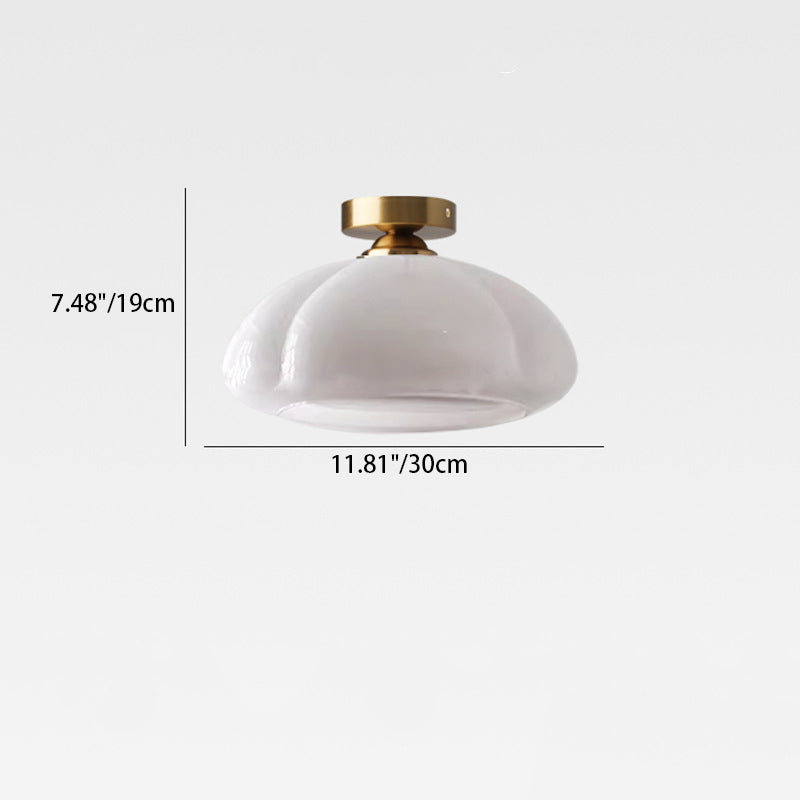 Contemporary Nordic Pumpkin Shape Iron Glass 1-light Semi-flush Mount Ceiling Light for Living Room