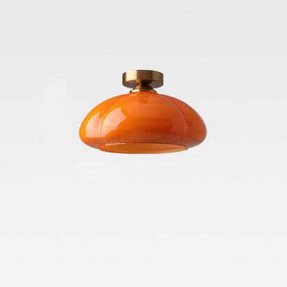 Contemporary Nordic Pumpkin Shape Iron Glass 1-light Semi-flush Mount Ceiling Light for Living Room