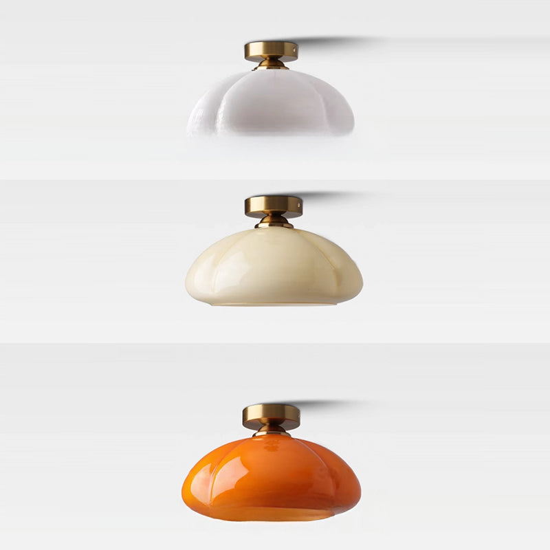 Contemporary Nordic Pumpkin Shape Iron Glass 1-light Semi-flush Mount Ceiling Light for Living Room