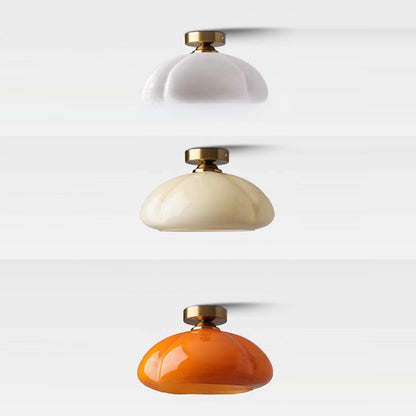 Contemporary Nordic Pumpkin Shape Iron Glass 1-light Semi-flush Mount Ceiling Light for Living Room