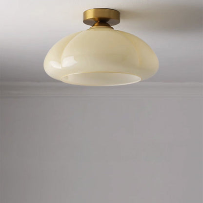 Contemporary Nordic Pumpkin Shape Iron Glass 1-light Semi-flush Mount Ceiling Light for Living Room