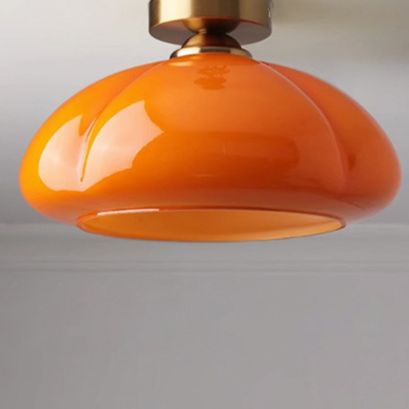 Contemporary Nordic Pumpkin Shape Iron Glass 1-light Semi-flush Mount Ceiling Light for Living Room
