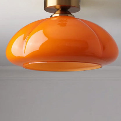 Contemporary Nordic Pumpkin Shape Iron Glass 1-light Semi-flush Mount Ceiling Light for Living Room