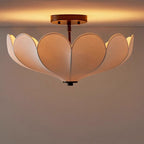 Contemporary Retro Round Leaf Shape Metal Frame Fabric Shade 1-Light Semi-Flush Mount Ceiling Light For Living Room