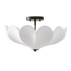Contemporary Retro Round Leaf Shape Metal Frame Fabric Shade 1-Light Semi-Flush Mount Ceiling Light For Living Room