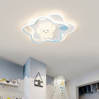 Contemporary Creative Kids Star Moon Rabbit Bear Iron Plastic LED Flush Mount Ceiling Light for Bedroom