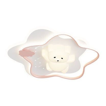 Contemporary Creative Kids Star Moon Rabbit Bear Iron Plastic LED Flush Mount Ceiling Light for Bedroom