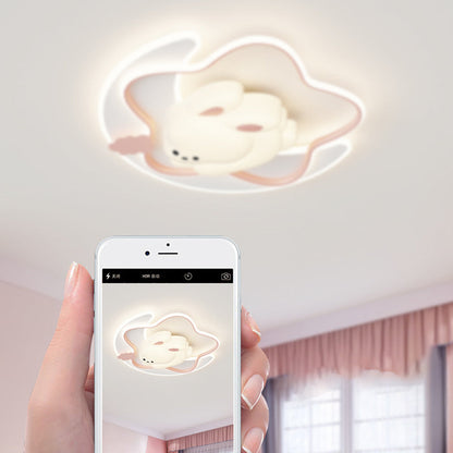 Contemporary Creative Kids Star Moon Rabbit Bear Iron Plastic LED Flush Mount Ceiling Light for Bedroom