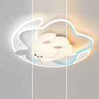 Contemporary Creative Kids Star Moon Rabbit Bear Iron Plastic LED Flush Mount Ceiling Light for Bedroom