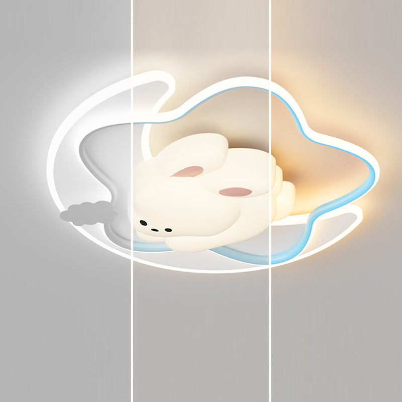 Contemporary Creative Kids Star Moon Rabbit Bear Iron Plastic LED Flush Mount Ceiling Light for Bedroom
