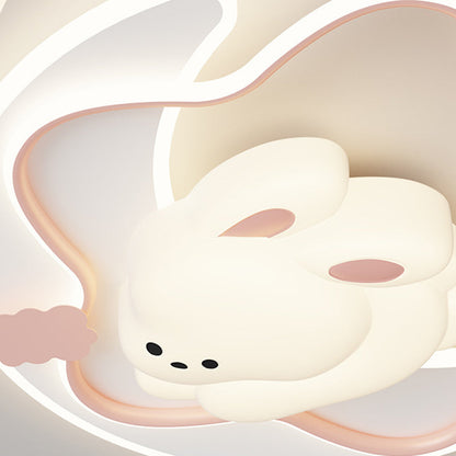 Contemporary Creative Kids Star Moon Rabbit Bear Iron Plastic LED Flush Mount Ceiling Light for Bedroom