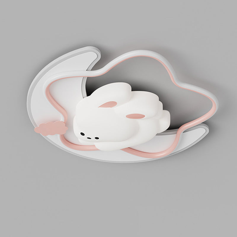 Contemporary Creative Kids Star Moon Rabbit Bear Iron Plastic LED Flush Mount Ceiling Light for Bedroom