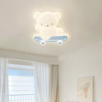 Contemporary Creative Kids Bear Skateboard Iron PE LED Flush Mount Ceiling Light For Bedroom
