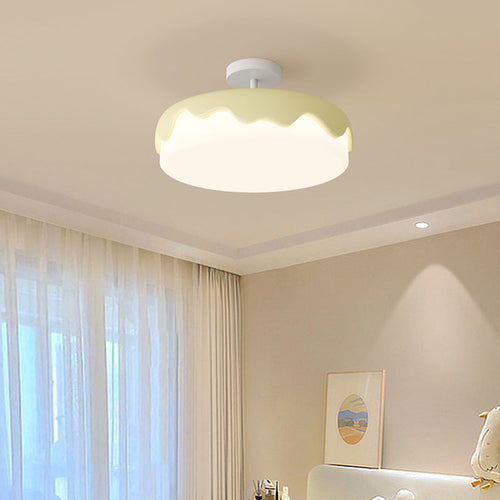 Contemporary Creative Round Cake Resin Acrylic LED Semi-Flush Mount Ceiling Light For Bedroom