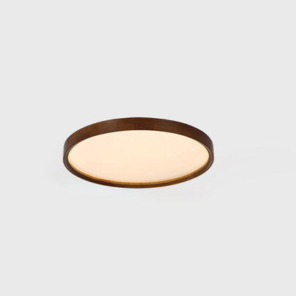 Modern Minimalist Round Wood Iron PC Shade LED Flush Mount Ceiling Light For Bedroom