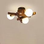 Traditional Chinese Long Round Ball Wooden Copper Frame Glass Shade 3/6/9 Light Semi-flush Mount Ceiling Light for Living Room