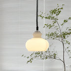 Contemporary Retro Cream Round Oval Iron Glass Shade 1-Light Pendant Light For Living Room