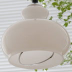 Contemporary Retro Cream Round Oval Iron Glass Shade 1-Light Pendant Light For Living Room