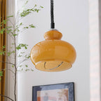 Contemporary Retro Cream Round Oval Iron Glass Shade 1-Light Pendant Light For Living Room