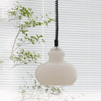 Contemporary Retro Cream Round Oval Iron Glass Shade 1-Light Pendant Light For Living Room