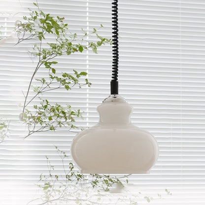 Contemporary Retro Cream Round Oval Iron Glass Shade 1-Light Pendant Light For Living Room