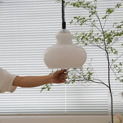 Contemporary Retro Cream Round Oval Iron Glass Shade 1-Light Pendant Light For Living Room