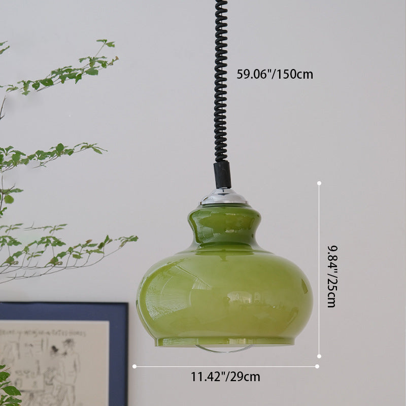 Contemporary Retro Cream Round Oval Iron Glass Shade 1-Light Pendant Light For Living Room