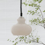 Contemporary Retro Cream Round Oval Iron Glass Shade 1-Light Pendant Light For Living Room