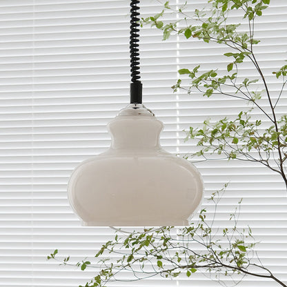 Contemporary Retro Cream Round Oval Iron Glass Shade 1-Light Pendant Light For Living Room
