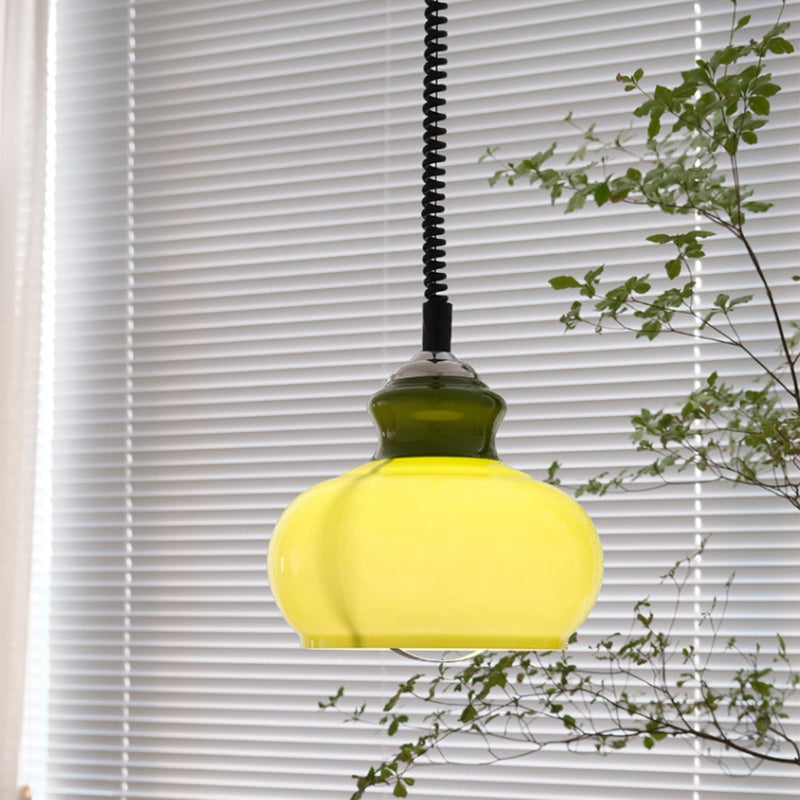 Contemporary Retro Cream Round Oval Iron Glass Shade 1-Light Pendant Light For Living Room