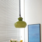Contemporary Retro Cream Round Oval Iron Glass Shade 1-Light Pendant Light For Living Room