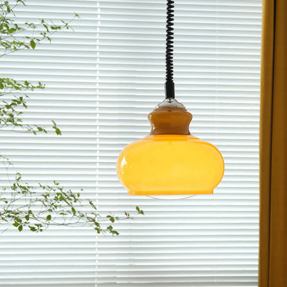 Contemporary Retro Cream Round Oval Iron Glass Shade 1-Light Pendant Light For Living Room