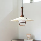 Contemporary Nordic Round Flying Saucer Shape Iron Solid Wood Fabric Glass 1-Light Pendant Light For Living Room