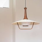 Contemporary Nordic Round Flying Saucer Shape Iron Solid Wood Fabric Glass 1-Light Pendant Light For Living Room