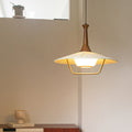 Contemporary Nordic Round Flying Saucer Shape Iron Solid Wood Fabric Glass 1-Light Pendant Light For Living Room