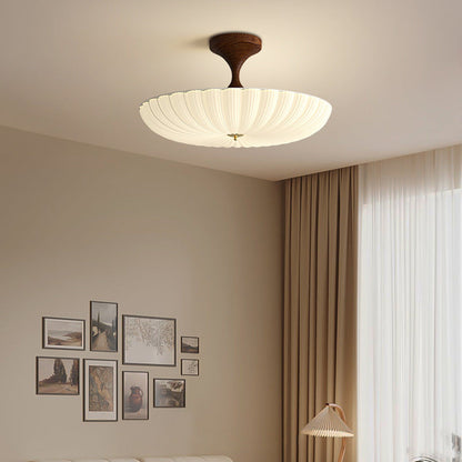Contemporary Nordic Round Striped Acrylic Shade Iron Frame LED Semi-flush Mount Ceiling Light for Bedroom